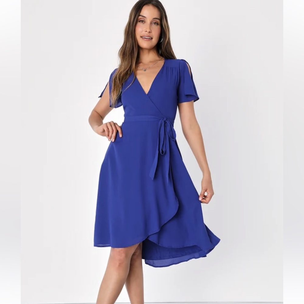 Lulu’s Rise to the Occasion Royal Blue Midi Wrap Dress